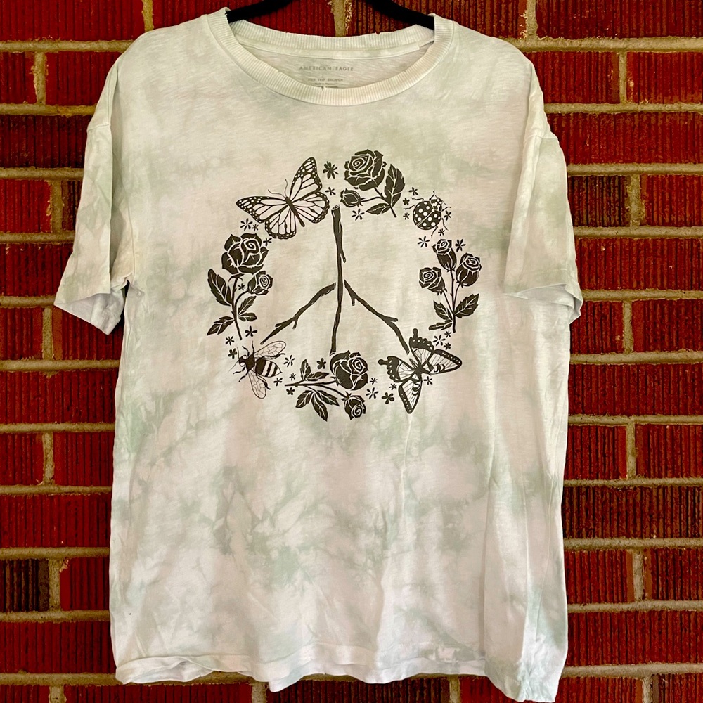 AMERICAN EAGLE TIE DYE PEACE SIGN OVERSIZED GRAPHIC TEE